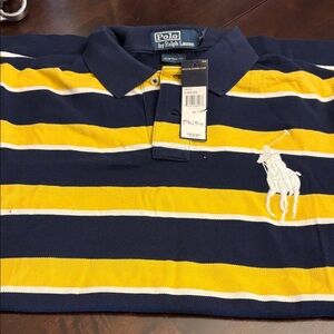 Polo by Ralph Lauren Navy and Yellow Striped Polo Shirt